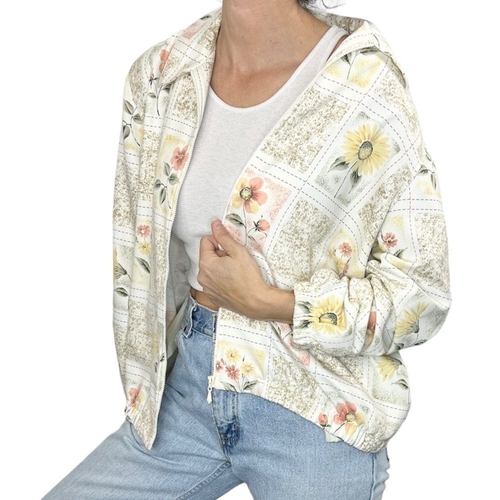 Vintage Alfred Dunner cream floral bomber jacket 16P